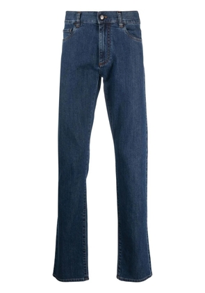Canali logo-patch straight-leg trousers - Blue