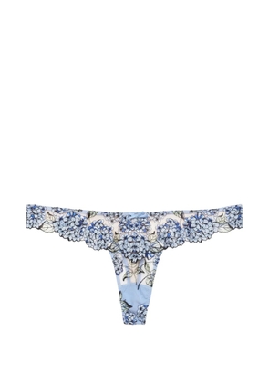 Fleur Du Mal floral-embroidered scalloped-edge thong - Blue