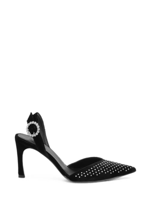 ROTATE BIRGER CHRISTENSEN slingback high rhinestone velvet mules - Black