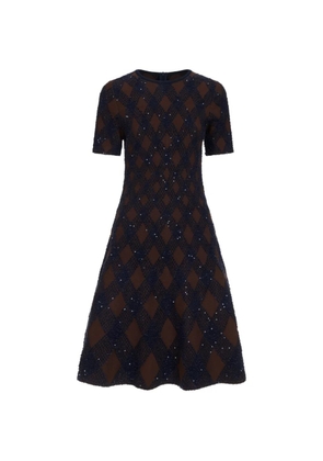 Oscar de la Renta Argyle sequin-embellished flared mini dress - Blue