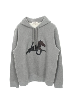 Hermès Pre-Owned 2010s Puzzle Equestre leather-patch hoodie - Grey