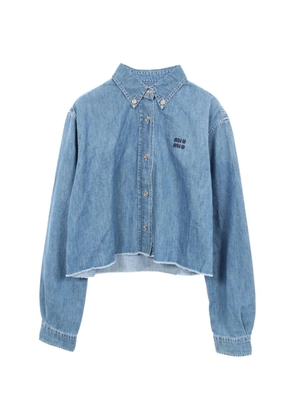 Miu Miu Pre-Owned 2010s logo-embroidered cropped denim shirt - Blue