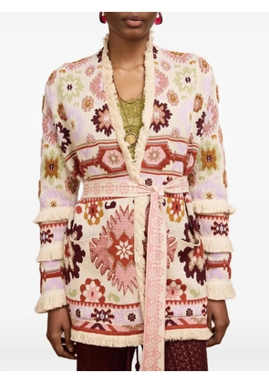 Hayley Menzies Soraya fringed jacquard cardigan - Neutrals