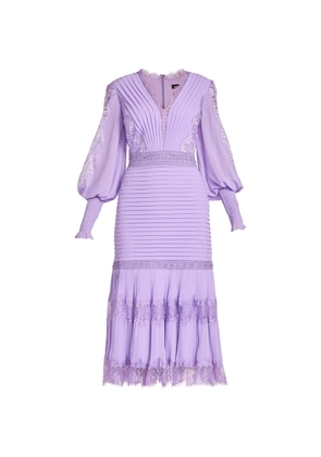 Tadashi Shoji Nyssa lace-trimmed pleated midi dress - Purple