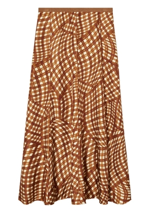 Tory Burch abstract-pattern print silk pleated skirt - Brown