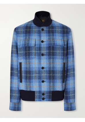 Golden Bear - Leather-Trimmed Wool Harris Tweed Bomber Jacket - Men - Blue - S