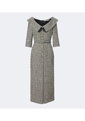 Alessandra Rich Belted cotton and wool-blend tweed midi dress