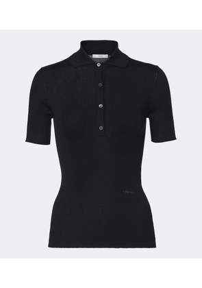 Fendi Ribbed-knit wool-blend polo shirt