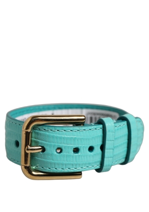 Dolce & Gabbana Blue Textured Leather Gold Buckle Belt Strap Bracelet
