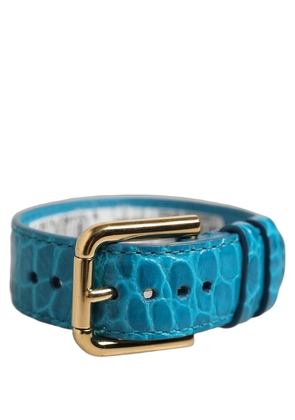 Dolce & Gabbana Blue Embossed Leather Gold Buckle Belt Strap Bracelet