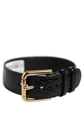 Dolce & Gabbana Black Textured Leather Gold Buckle Belt Strap Bracelet