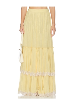 HEMANT AND NANDITA Pintuck Maxi Skirt in Yellow. Size XXS. Also in XS, S, M, L, XL.
