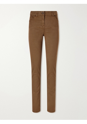 Purdey - Cotton, Lyocell And Silk-blend Skinny-leg Pants - Brown - UK 6,UK 8,UK 10,UK 12,UK 14,UK 16
