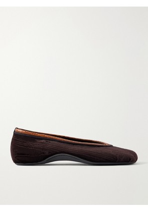 Dries Van Noten - Leather-trimmed Velvet Ballet Flats - Brown - IT36,IT36.5,IT37,IT37.5,IT38,IT38.5,IT39,IT39.5,IT40,IT40.5,IT41