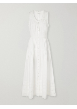 DÔEN - Hortense Pintucked Embroidered Organic Cotton Midi Dress - White - xx small,x small,small,medium,large,x large,xx large