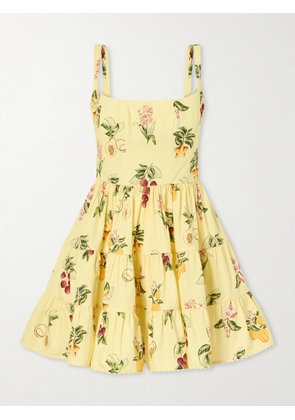 Agua by Agua Bendita - Granadilla Tiered Floral-print Cotton-poplin Mini Dress - Yellow - x small,small,medium,large