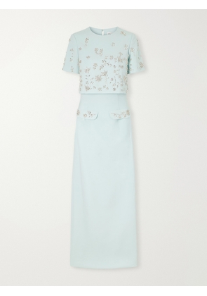 Oscar de la Renta - Crystal-floral Embroidered Stretch-wool Gown - Blue - US2,US4,US6,US8