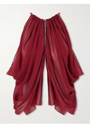 AFLALO - Reysa Ruched Silk-crepe Top - Burgundy - x small,small,medium,large