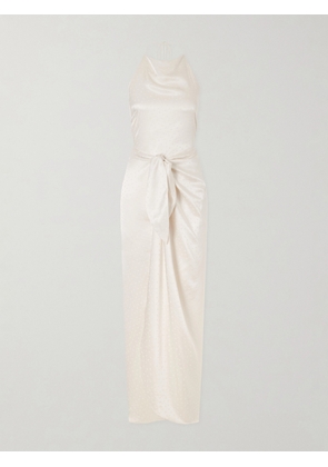 AFLALO - Nourin Polka-dot Knotted Satin-jacquard Halterneck Maxi Dress - White - x small,small,medium,large