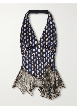 STAUD - Maeva Ruffled Printed Silk-blend Voile Top - Black - x small,small,medium,large,x large