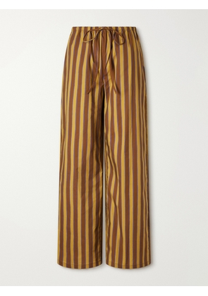 STAUD - Mateo Striped Stretch Cotton-gabardine Mid-rise Wide-leg Pants - Brown - x small,small,medium,large,x large