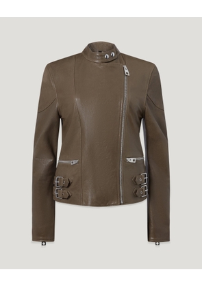 Belstaff Women's Russo Jacket Semi Veg Tan Leather Dusty Taupe Size Uk 4
