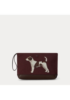 Large Dog-Embroidered Canvas Pouch