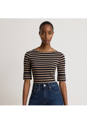 Striped Stretch Cotton Boatneck T-Shirt