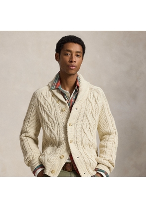 Aran-Knit Cotton Shawl Cardigan