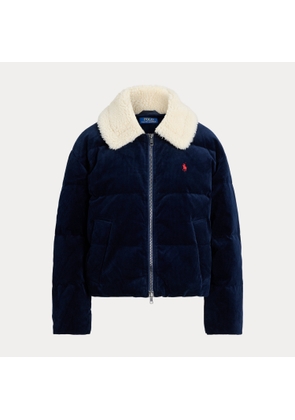Fleece-Collar Corduroy Down Puffer