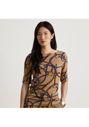 Belting-Print Cotton Boatneck T-Shirt