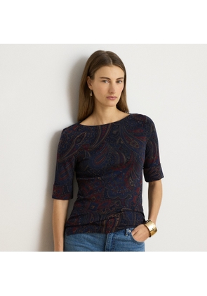 Paisley Stretch Cotton Boatneck T-Shirt