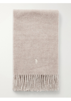Polo Ralph Lauren - Fringed Logo-Embroidered Reversible Recycled Wool and Nylon-Blend Scarf - Men - Neutrals
