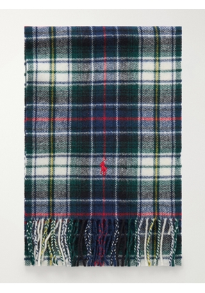Polo Ralph Lauren - Fringed Logo-Embroidered Recycled Checked Wool-Blend Scarf - Men - Blue