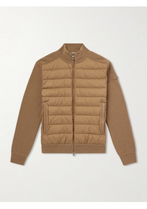 Moncler - Logo-Appliquéd Wool-Blend and Quilted Shell Down Jacket - Men - Brown - S