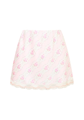 LoveShackFancy Bernes Floral Satin Mini Skirt - Moda Operandi