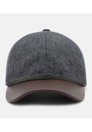 Brunello Cucinelli Monili leather and virgin wool baseball cap
