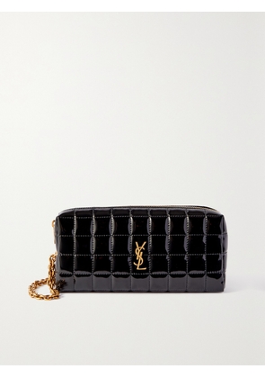 SAINT LAURENT - Cassandre Carré Matelassé Patent Faux-leather Pouch - Black - One size