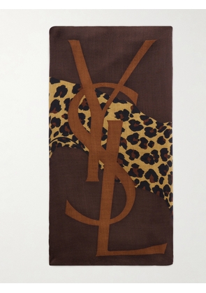 SAINT LAURENT - Printed Wool-twill Scarf - Brown - One size