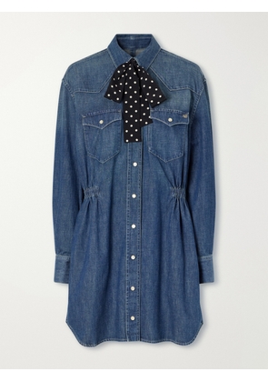 Valentino Garavani - Scarf-detailed Denim Mini Dress - Blue - IT36,IT38,IT40,IT42,IT44,IT46