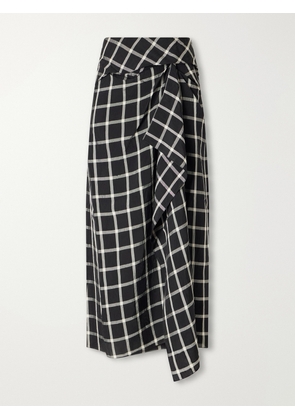 Erdem - Draped Checked Crinkled-satin Midi Skirt - Black - UK 6,UK 8,UK 10,UK 12,UK 14,UK 16