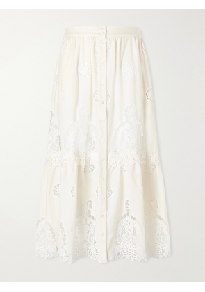 Miguelina - Carolina Guipure Lace-trimmed Cotton-blend Maxi Skirt - Neutrals - x small,small,medium,large