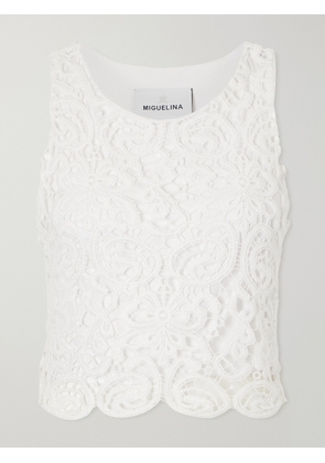 Miguelina - Rosi Cropped Guipure Lace-trimmed Cotton-jersey Top - White - x small,small,medium,large