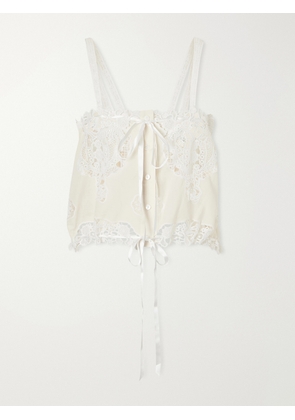 Miguelina - Palmer Cropped Guipure Lace-trimmed Cotton-blend Top - Neutrals - x small,small,medium,large