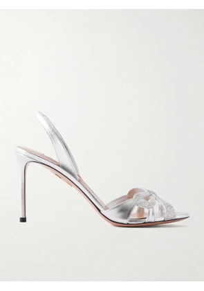 Aquazzura - Ribbon Kiss 85 Crystals-embellished Leather Sandals - Silver - IT35,IT36,IT36.5,IT37,IT37.5,IT38,IT38.5,IT39,IT39.5,IT40,IT40.5,IT41,IT41.5,IT42