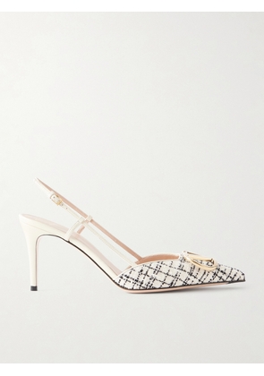 Valentino Garavani - Vlogo 80 Checked Leather-trimmed Bouclé Slingback Pumps - White - IT35,IT36,IT37,IT37.5,IT38,IT38.5,IT39,IT39.5,IT40,IT40.5,IT41,IT41.5,IT42