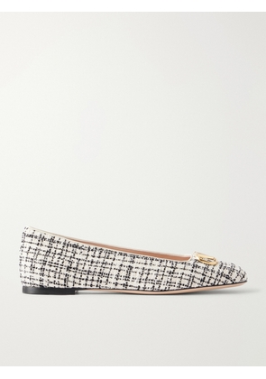 Valentino Garavani - Vlogo Checked Leather-trimmed Bouclé Ballet Flats - White - IT36,IT36.5,IT37,IT37.5,IT38,IT38.5,IT39,IT39.5,IT40,IT41,IT42