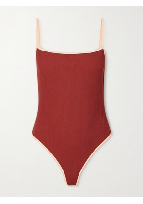 Johanna Ortiz - Tropical Gaucha Ribbed Recycled Swimsuit - Burgundy - x small,small,medium,large,x large