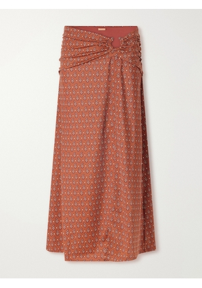 Johanna Ortiz - Brown Under The Sun Gathered Printed Recycled Coverup - US0,US2,US4,US6,US8,US10,US12