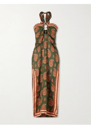 Johanna Ortiz - Desert Heart Embellished Printed Cut-out Linen Maxi Dress - Green - US0,US2,US4,US6,US8,US10,US12